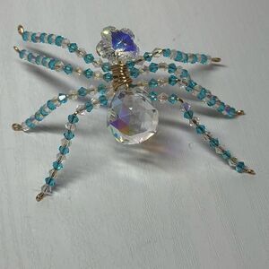 Handcrafted Spider Beaded Jewels Crystal Accents Turquoise‎ Clear Gold Wire